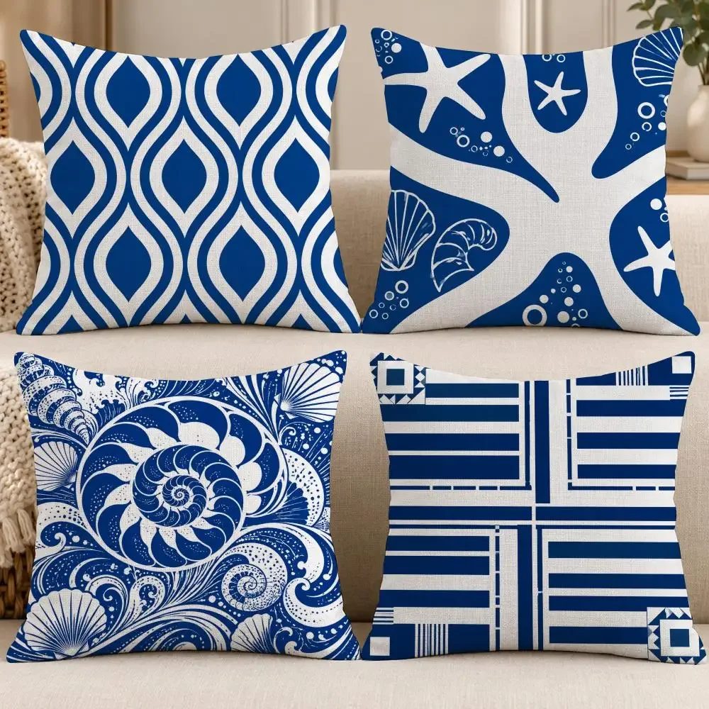 Pattern Ocean B-Blue Ocean Pattern Cushion Cover Soft Short Cover Washable Sofa Bed Dorm Garden Home Office Chair Decor