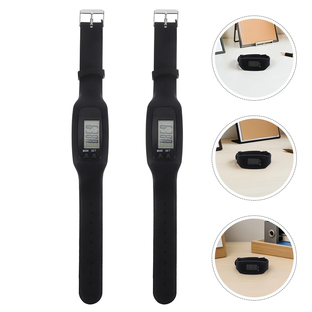 

2pcs Silicone Fitness Tracker Watch Digital Sports Pedometers Steps Counter Calories Burned Monitor Lcd Screen Lightweight For
