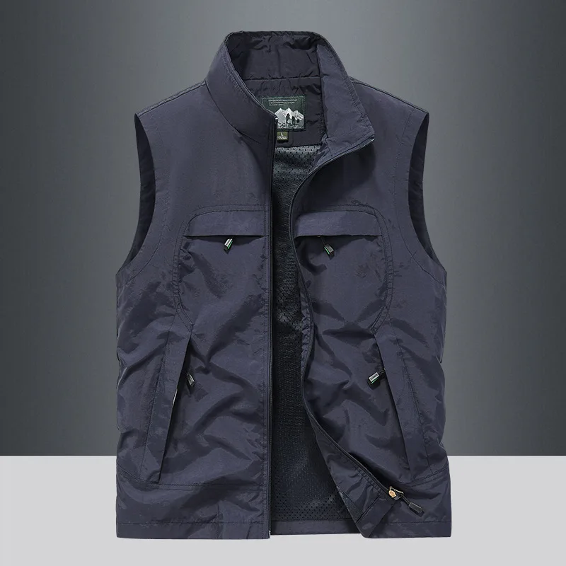 Stand Collar Multi-Pocket Quick-Dry Vest Men's Plus Size Sleeveless Top