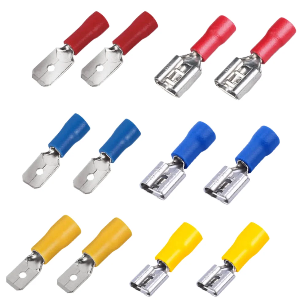 10-100pcs Female Crimp Terminal 2.8mm 4.8mm 6.3mm Insulated Spade Wire Connector Electrical Wiring Cable Plug Red Blue Yellow