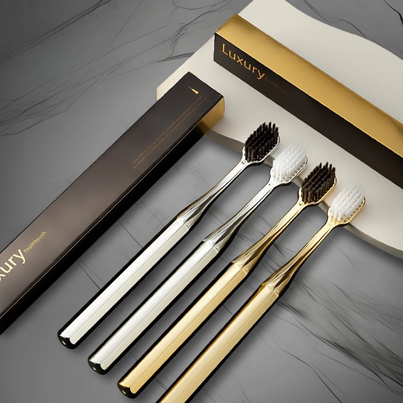 1Pcs Luxury Soft Toothbrush Men Women Adult Tooth Brush Dental Brushes Elegance Gentle Toothbrushes Drop Shipping Golden Silver