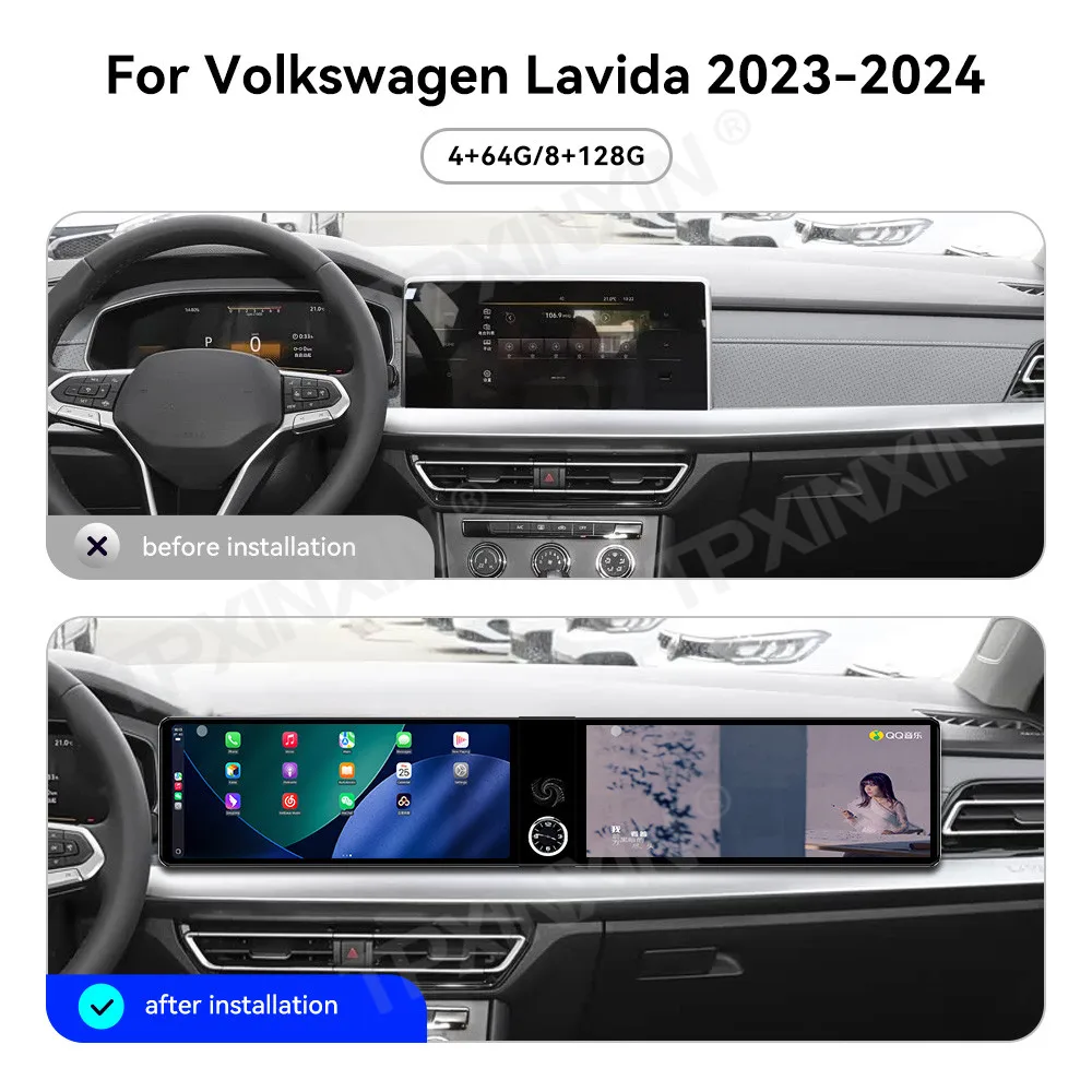 Dual 12.3 Inch Car Radio Navigation Multimedia Plug And Play For Volkswagen Lavida 2023-2024  CarPlay Auto Bluetooth WiFi