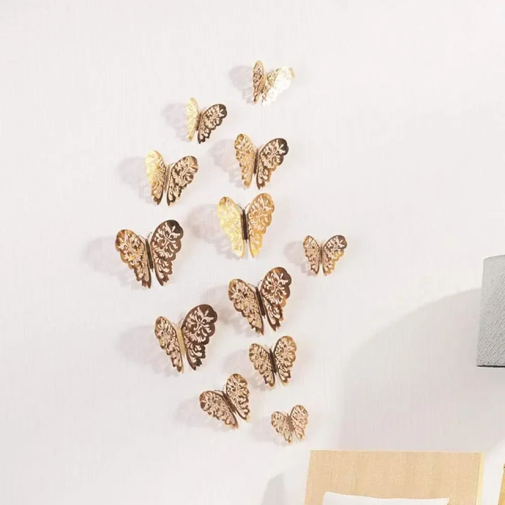 JJYY 12Pcs 3D Hollow Butterfly Wall Stickers Home Decoration DIY Children's Room Wall Stickers Party Decoration Refrigerator