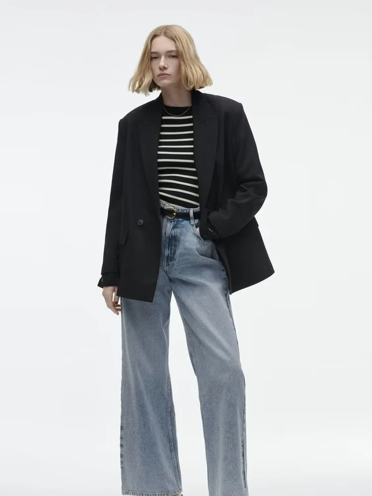 

Весна 2024, женский повседневный длинный свободный универсальный костюм-витер с отложным воротником, пальто большого размера из модальной ткани