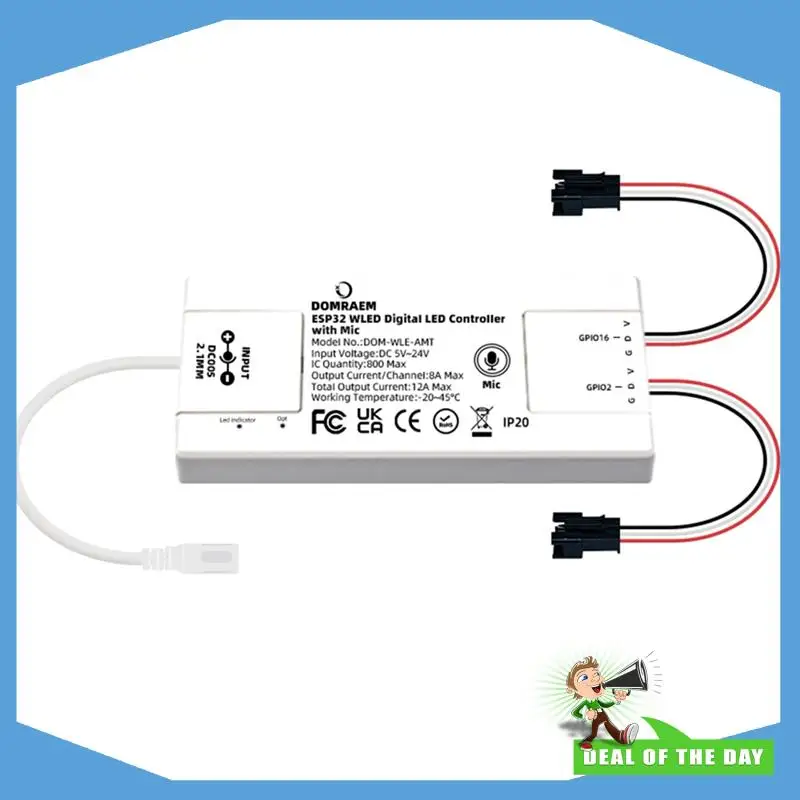 

24-Hour Delivery DOMRAEM ESP32 WLED Light Strip Controller With Microphone Works With HA, For Alexa Voice Dimming Ws281x, Suppor