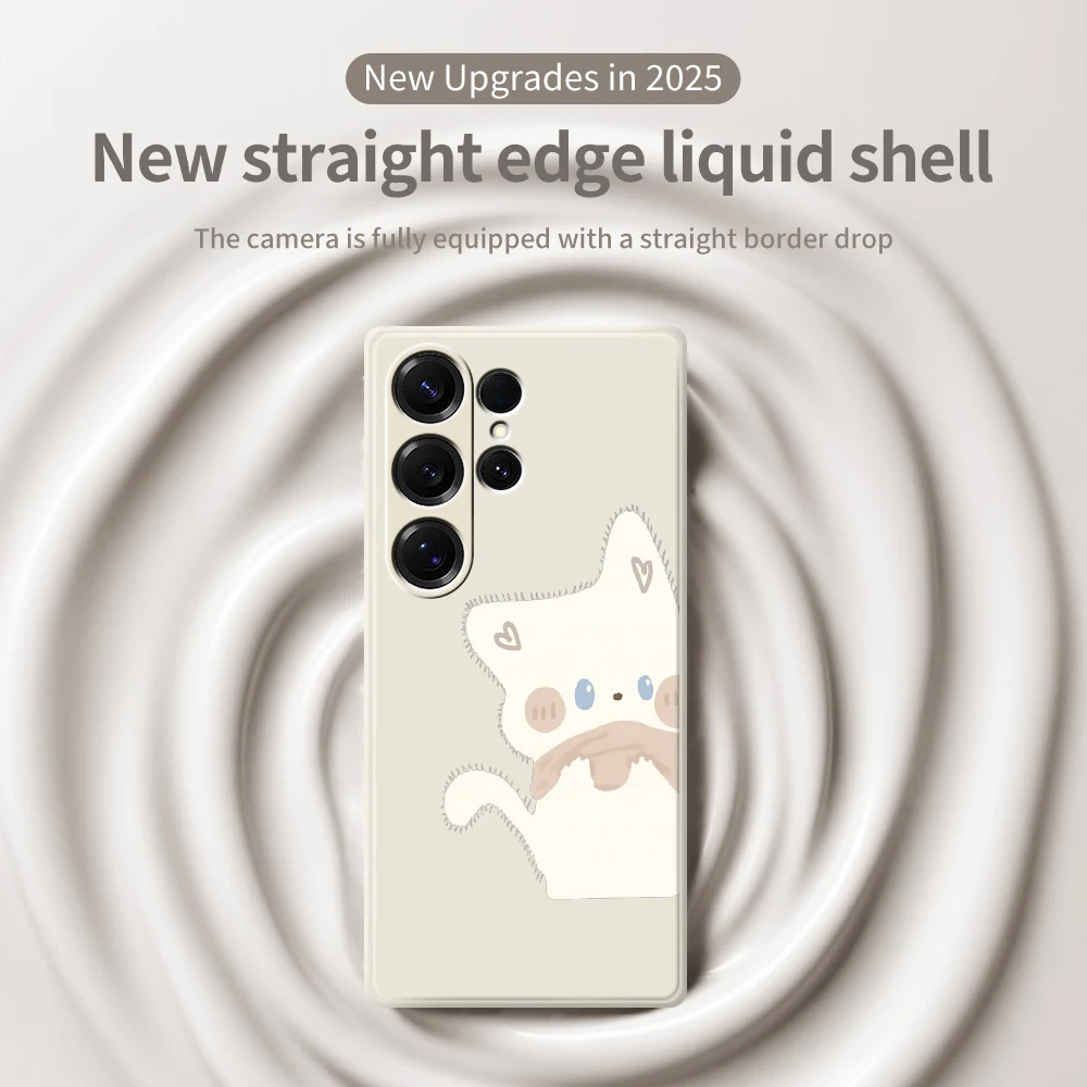 Чехол для телефона Cute White Cat для Samsung Galaxy S25 S24 S23 S22 S21 S20 Ultra Plus S10 S20 FE S21FE S23FE S24 FE 5G Чехол из ТПУ Coque