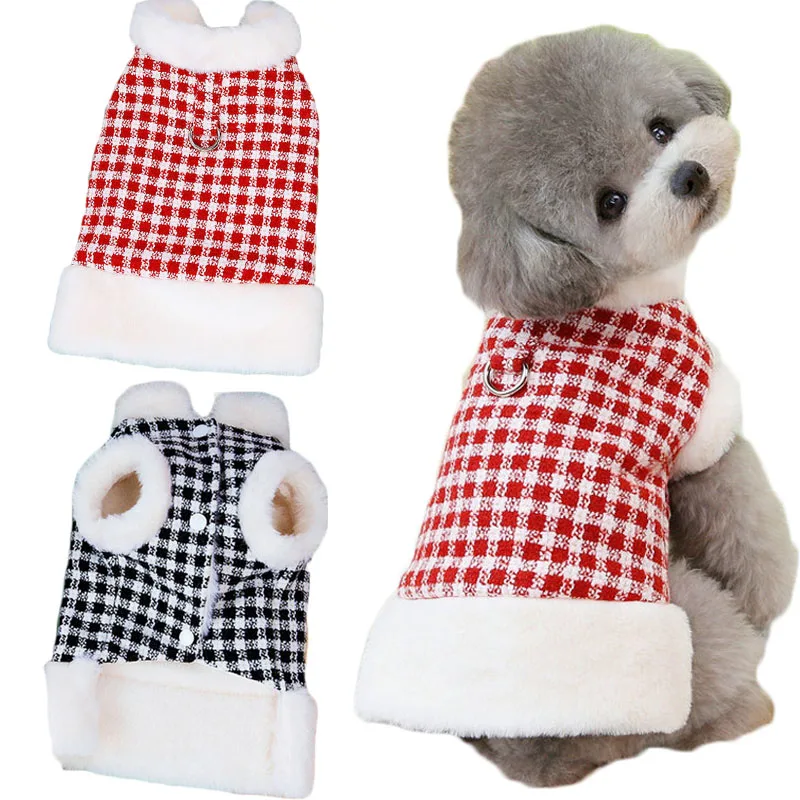 

Luxury Fur Collar Jacket Winter Red Black Short Sleeve Clothes For Small Dogs Dachshund Yorks D-Ring Costumes Pet Coats Jackets
