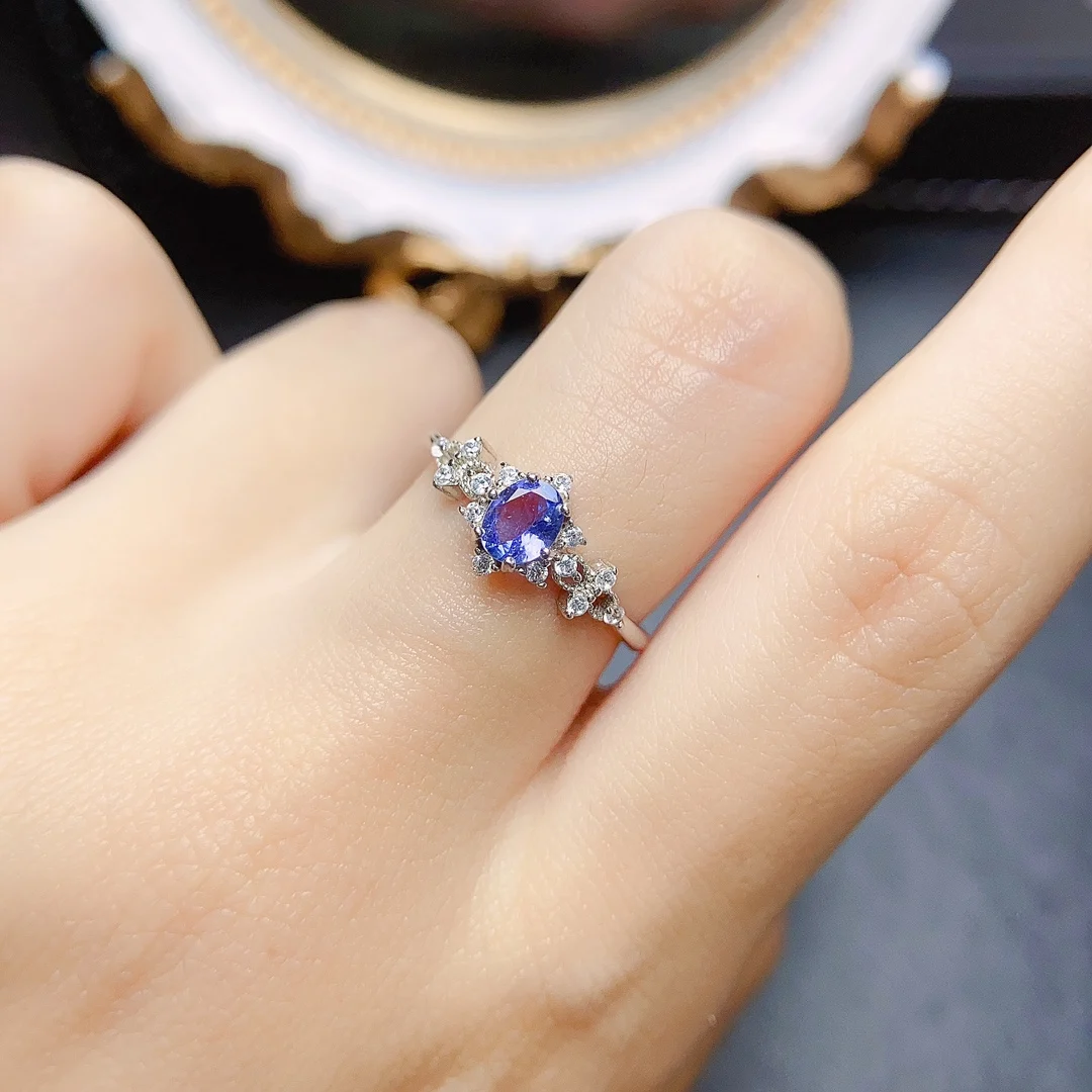 FS 4*5mm Natural Tanzanite Ring S925 Sterling Silver for Women Fine Fashion Charm Weddings Jewelry MeiBaPJ With Certificate