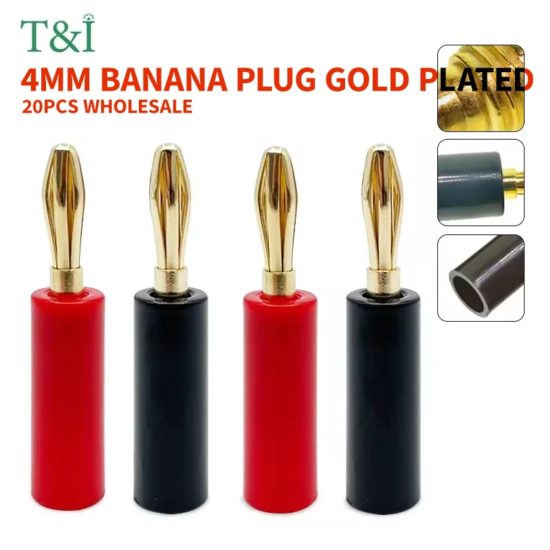 

20Pcs 4mm Gold-Plated Banana Head Pure Copper Power Amplifier Audio Diy Audio Speaker Plug Welding-Free Head Lantern Head