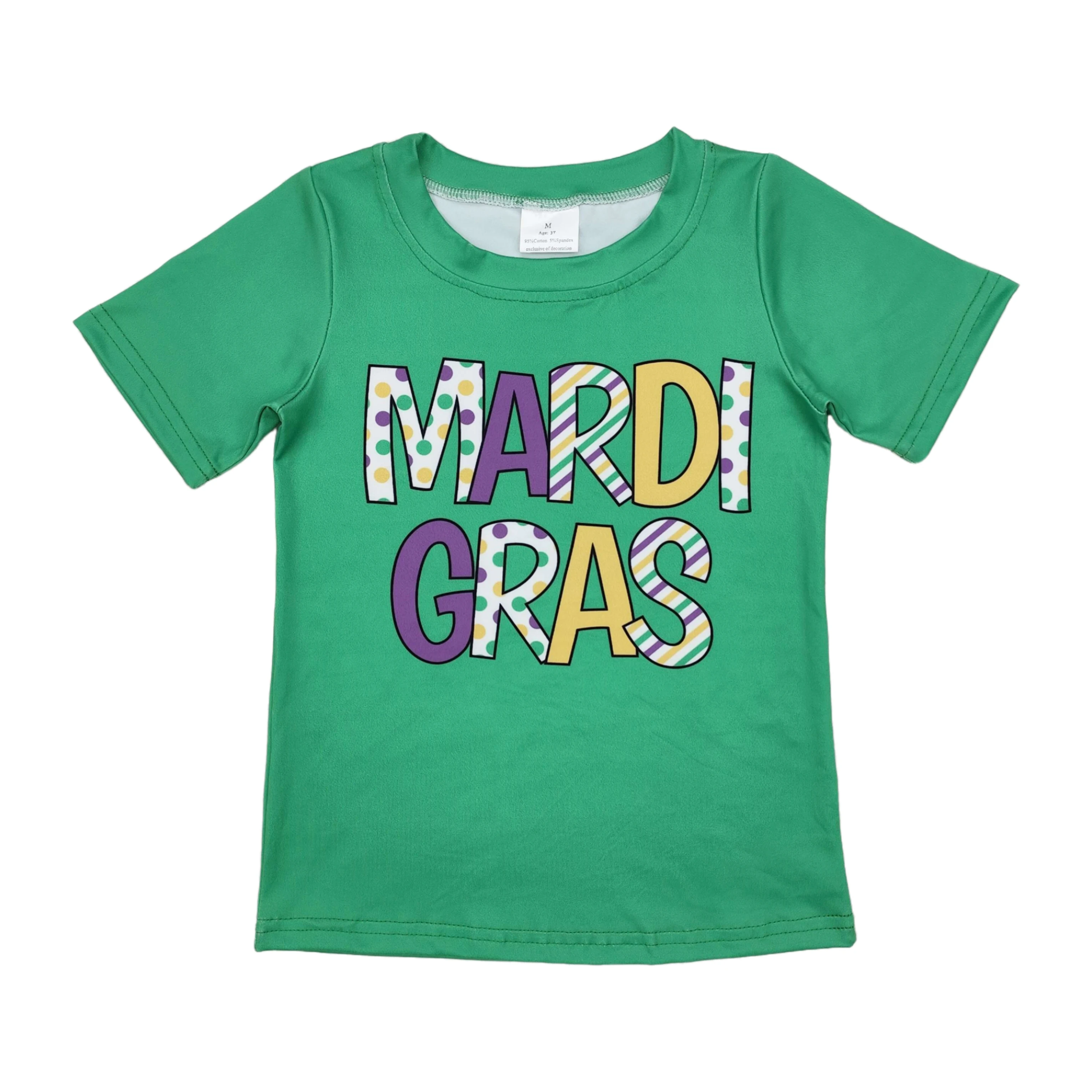 

Wholesale Toddler Baby Boy Mardi Gras T-shirt Children Kids Short Sleeves Green Cotton Shirt Tops One Piece Festival Clothing