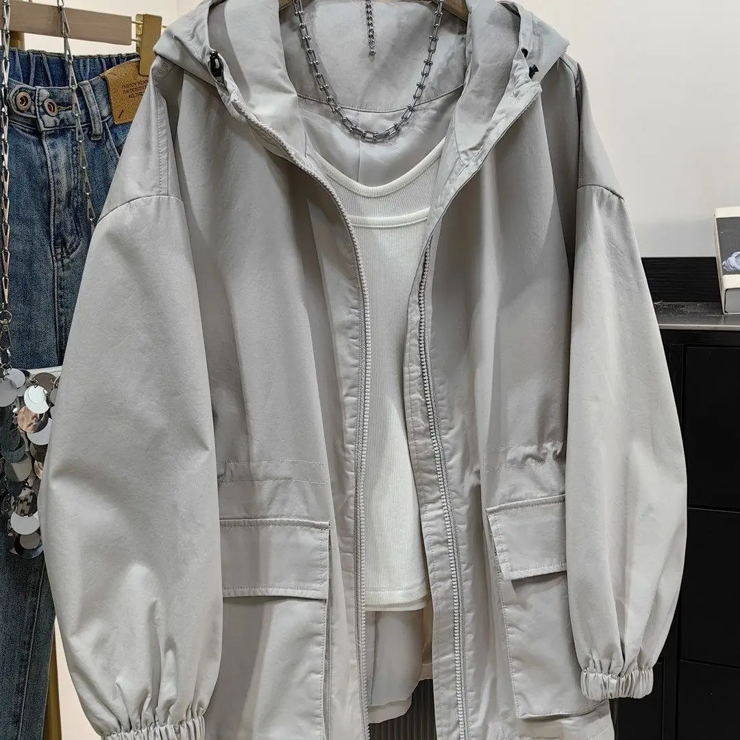

Women's 2026 Spring Autumn New Jacket Fashion Hooded Windbreaker Coat This Year's Popular Outcoat Loose Long Overcoat Ladies Top