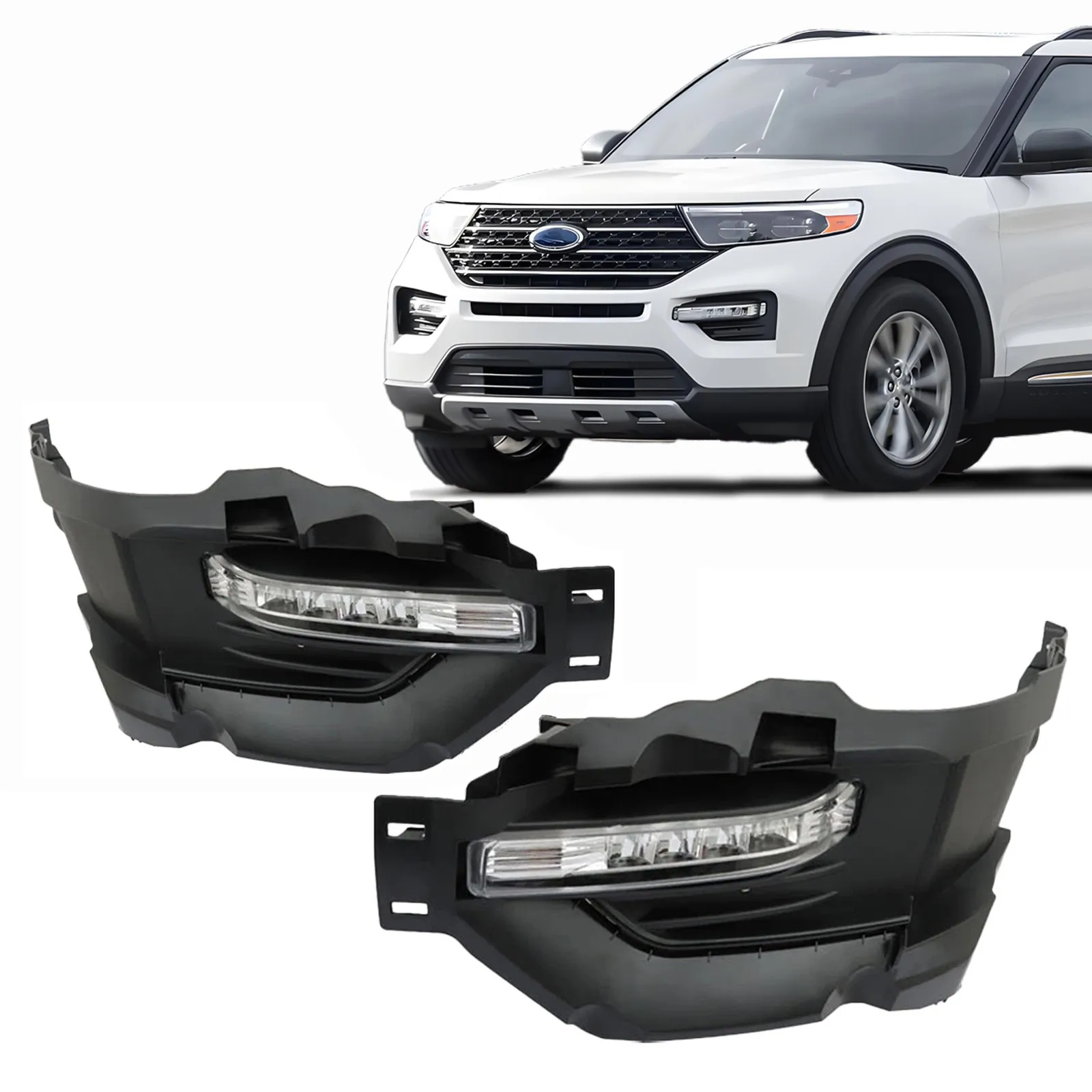 

For 2020-2024 Ford Explorer Front Fog Light W/Lamp Bezel Driver & Passenger Pair