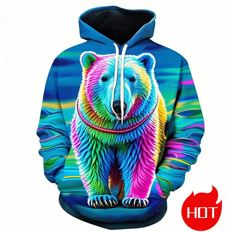 Cute 3D Polar Bear Printing Hoodies For Men Funny Polar Bears Graphic Hooded Sweatshirts Vintage Streetwear Hooded Hoody Clothes