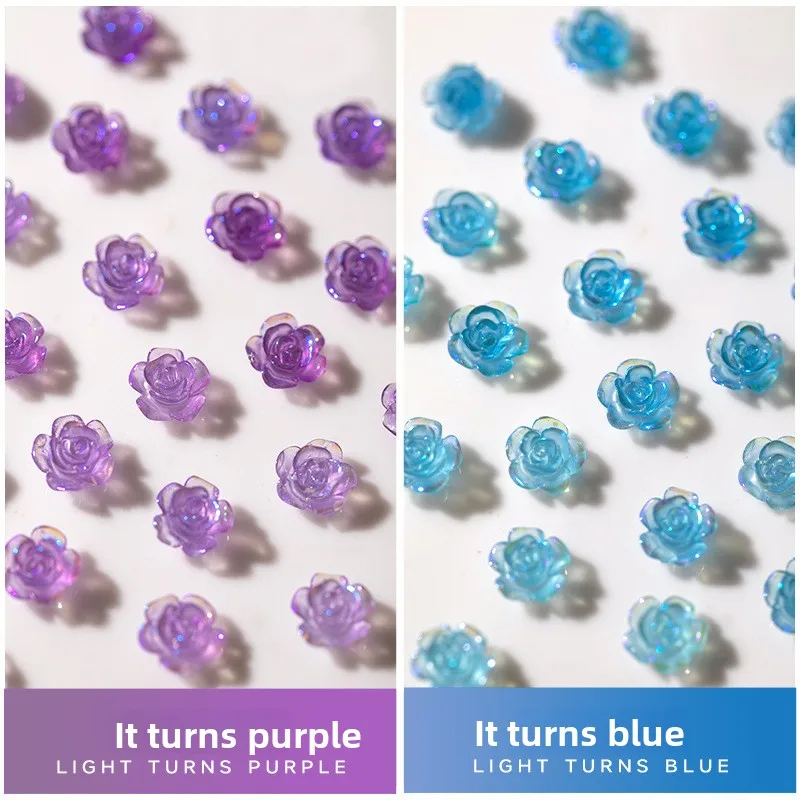 LYLE 30pcs Camellia Nail Charms Pearlescent White Rose Ice Transparent Color-Changing Flower Nail Art Decorations