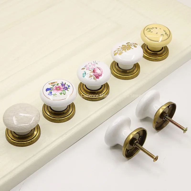 Zinc Alloy Cabinet Knob, Ceramic Pull Handle for Drawer Wardrobe Cupboard, Classic Farmhouse Kitchen Bathroom Furniture Hardware