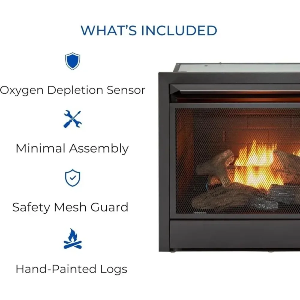 مدفأة غاز مزدوجة الوقود بدون فتحات بقدرة 26,000 وحدة حرارية بريطانية مع جهاز تحكم عن بعد، تسخين 1350 قدم مربع، أسود