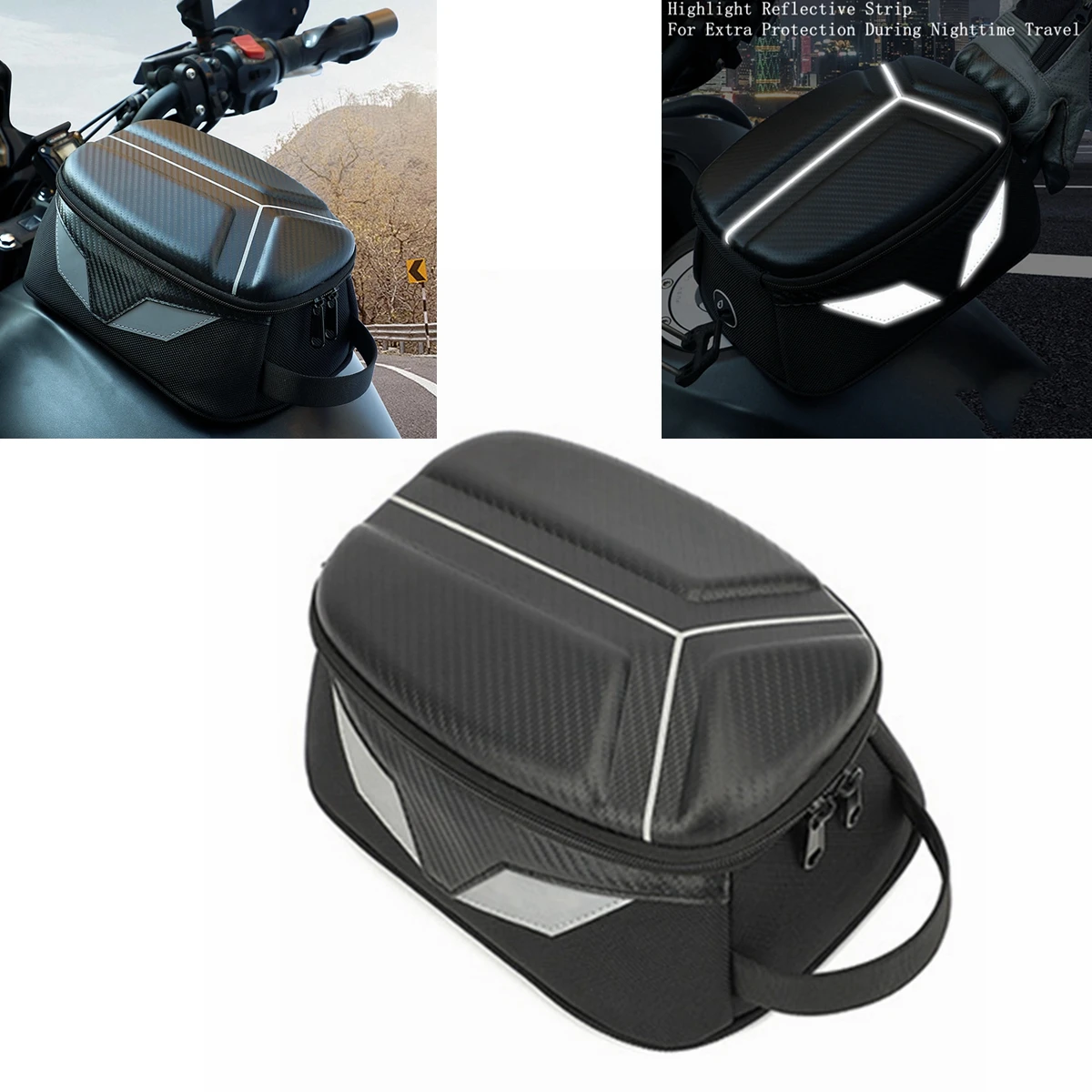 磁石付きバイク用タンクバッグ、eva製ハードシェル、バイク用燃料タンクバッグ、45l、携帯用カード・携帯電話・工具収納バッグ、汎用、ブラック。