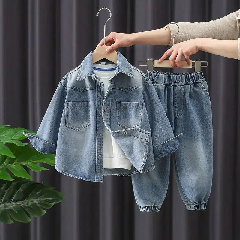 

Spring Autumn Boy Clothing Set New Children Denim Jacket +pants 2 Pcs Set Kids jeans Suit for Children Korean Clothes Suit