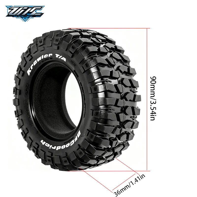 High‑Grip Rubber Tires, 4PCS 1.9 Inch 90x36mm For 1/12 RC Crawler Axial SCX10 II TRX‑4 MN128 H12Y Upgrade Parts