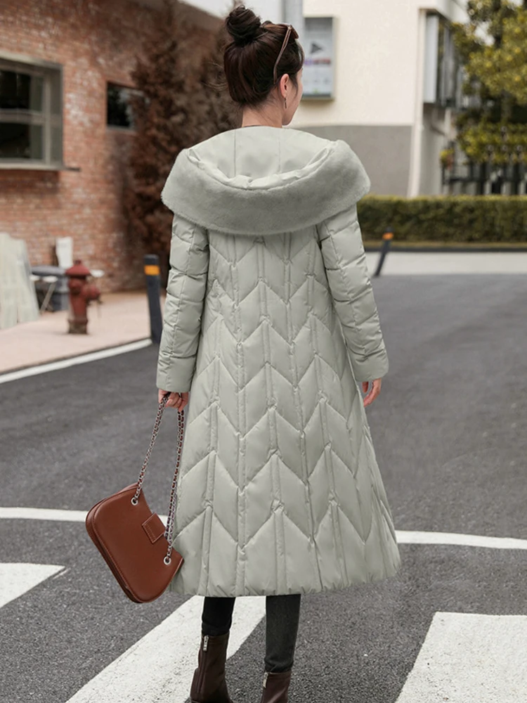 2024 Women Parkas Fashion Long Coat Hooded Winter Puffer Jacket Big Fur Collar Warm Cotton Padded Snow Coat Windproof Outwear