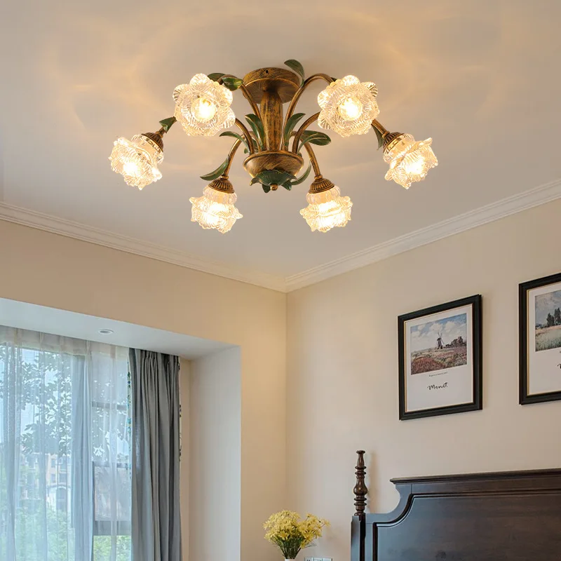 

AiPaiTe modern vintage floral iron led chandelier for living room, study and bedroom rustic floral led light fixtures.