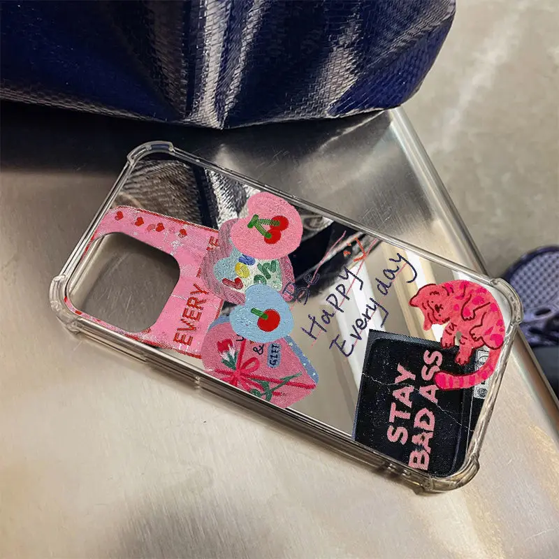 

Y2K Harajuku Pink Graffiti Mirror Phone Case for IPhone 14 11 12 13 Pro Max Mini Korean INS Phone Case for IPhone XR XS MAX