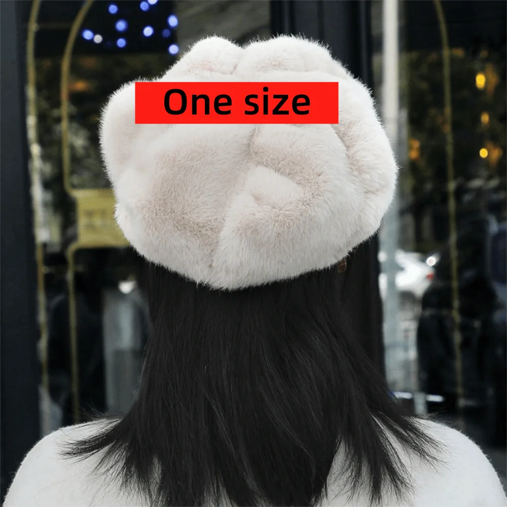 Fashion Protection From Cold Women Beret Solid Color Imitation Mink Thick Warm Hat Light Luxury Female Peaked Cap