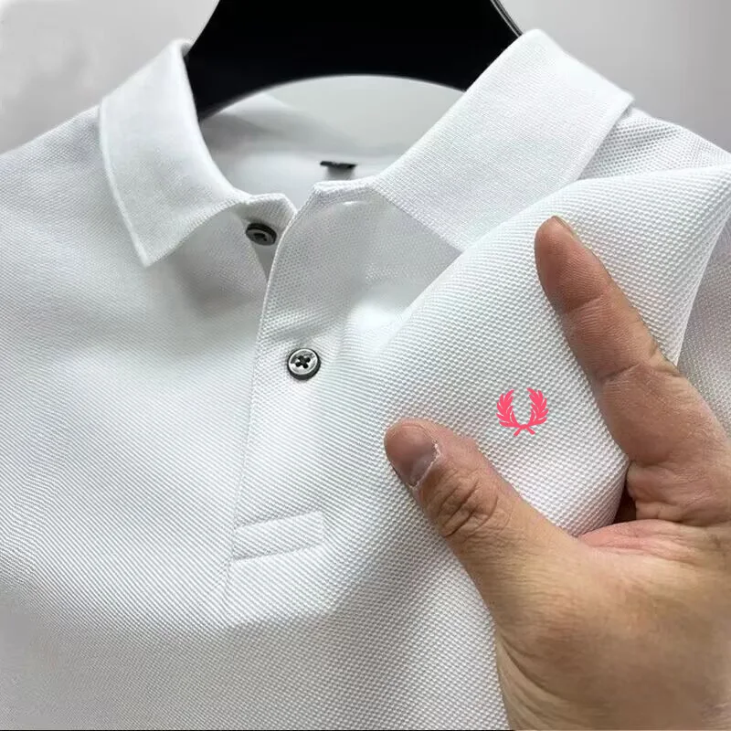 2024 summer men\'s new embroidered flower Logo short sleeve lapel POLO shirt breathable and comfortable business office shirt