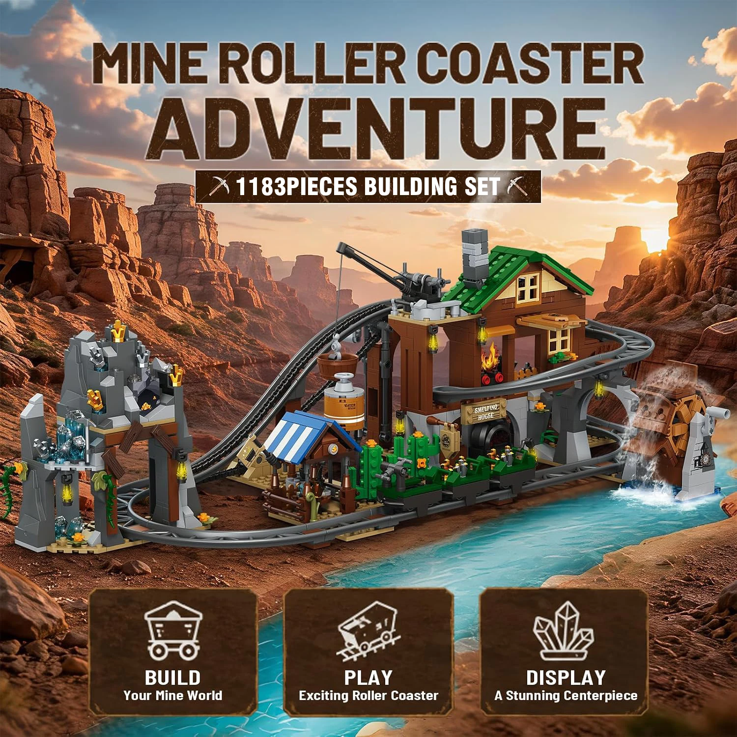 Train Track Roller Coaster Building Blocks Railway Adventure Series Mine Model Educational Toys Desk Ornament Christmas Gifts