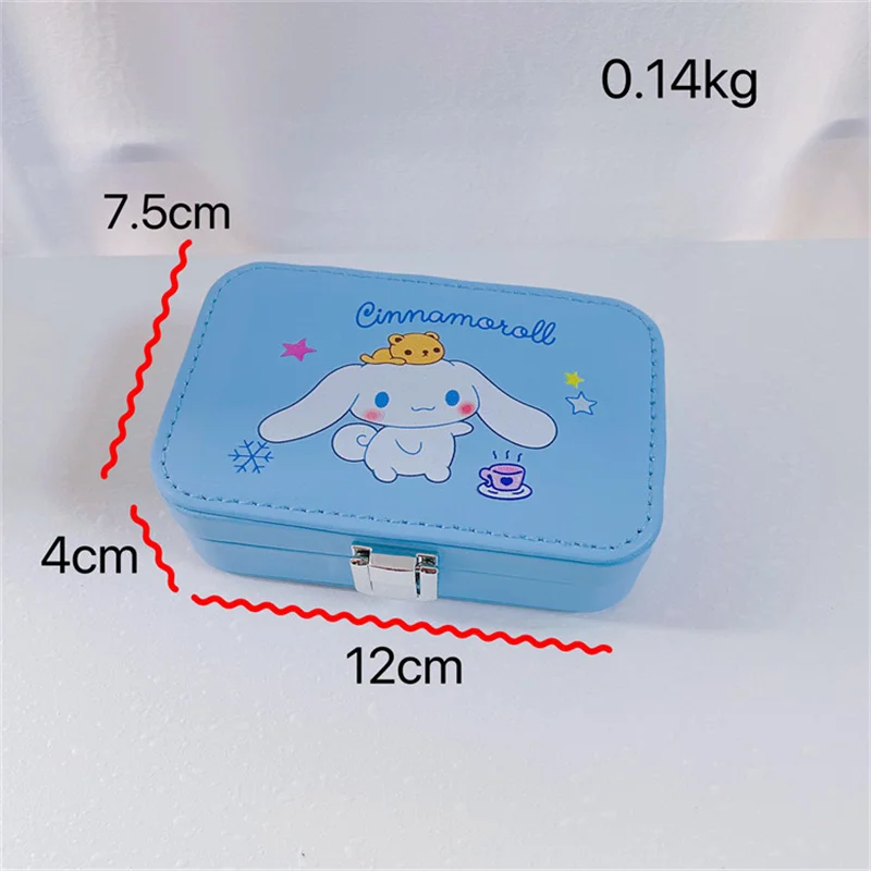 Kawaii Sanrio PU Leather Jewelry Box Hello Kitty Kuromi Storage Box Girls Travel Organizer Case Storage Necklace Ring Organizer