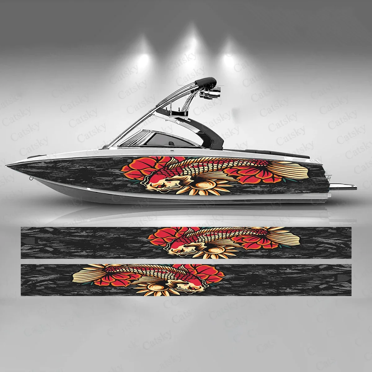 Koi Fish Colorful Lucky Waves Beautiful Freedom Boat Sticker Vinyl Ship Pontoon Deck Boat Fishing Decorative Pontoon Boats Decal