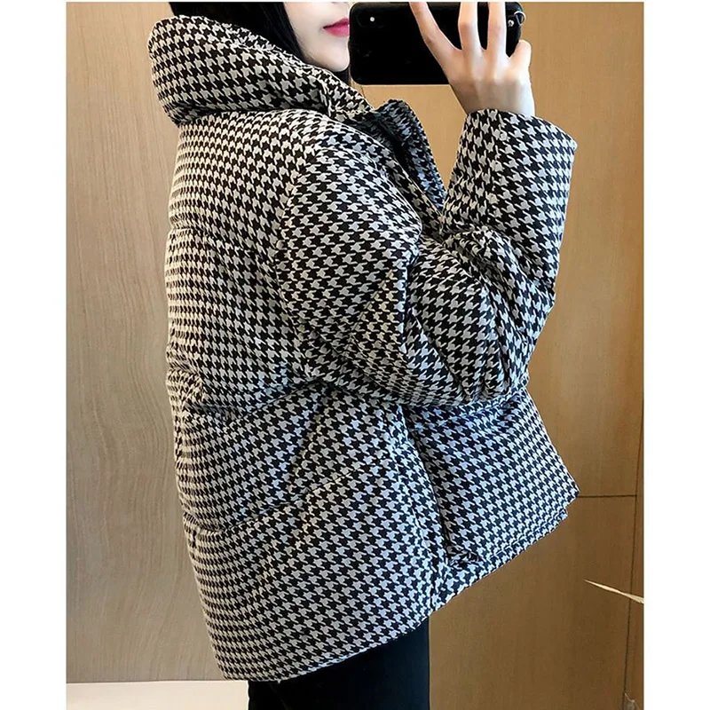 Women Thousand Bird Grid Down Cotton Outwear Autumn Winter Female Thin Cotton Padded Coat Korean Lady Long Sleeves Puffer Jacket