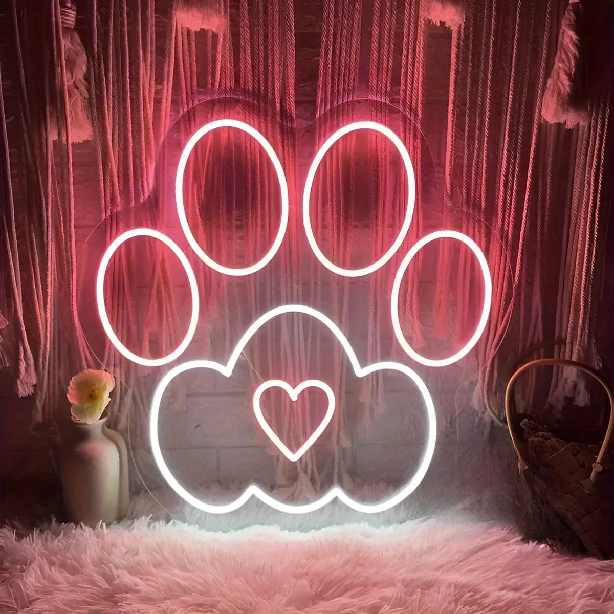 

1 шт. Симпатичная светодиодная неоновая вывеска в форме лапы и сердца - питание от USB, разноцветное освещение, простой декор для стен на свадьбы, дни рождения, вечеринки и для дома