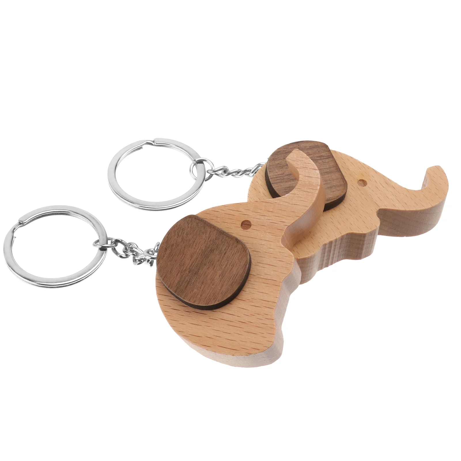 2 PCS Elephant Keychain Chains for Car Keys Multi-purpose Pendant Bracket Keyring Mobile Phone Stand Wood Women's Wooden Decor