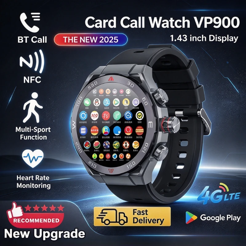 2026 VP900 5G Smart Watch 3GB 32GB SIM Card Video Chat Facial Recognition Payment GPS Waterproof Outdoor for Men Women Adults