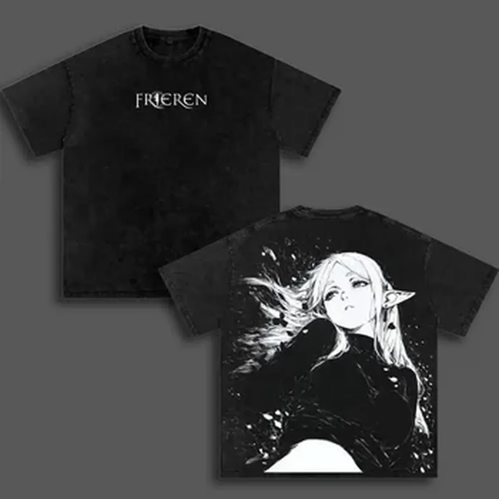 Frieren Beyond Journey's End Anime T Shirt Men Women Clothing Gothic Y2k Washed Oversized T-shirt Short Sleeve Cotton Tees Tops