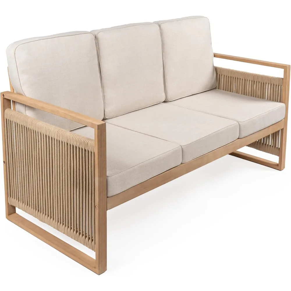 JONATHAN Y SFB1002A أريكة خارجية حديثة من خشب السنط بثلاثة مقاعد في منتصف القرن مع وسائد إسكندنافية وكلاسيكية وترانزيتي #1