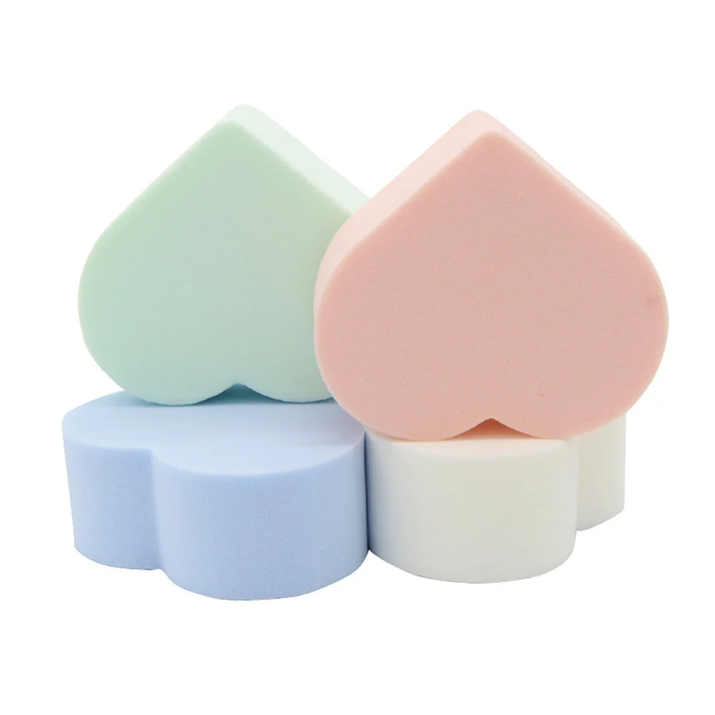 

4 pcs Heart Shape Facial Sponge Puff Natural Makeup Remover Wet Dry Dual Use Biodegradable Face Cleaning Tool For All Skin Types