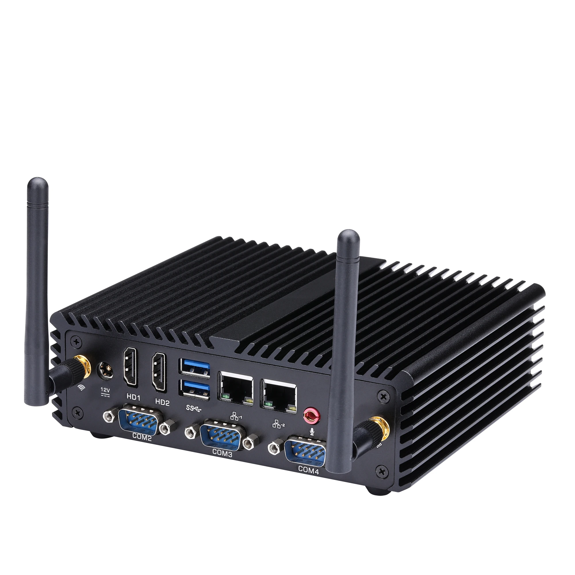 Fanless Mini-pc met laag vermogen M.2 WiFi Sim-kaart Intel Broadwell Celeron 3215U Core i3 5005U Dual Core 2 LAN 4 COM Industriële pc