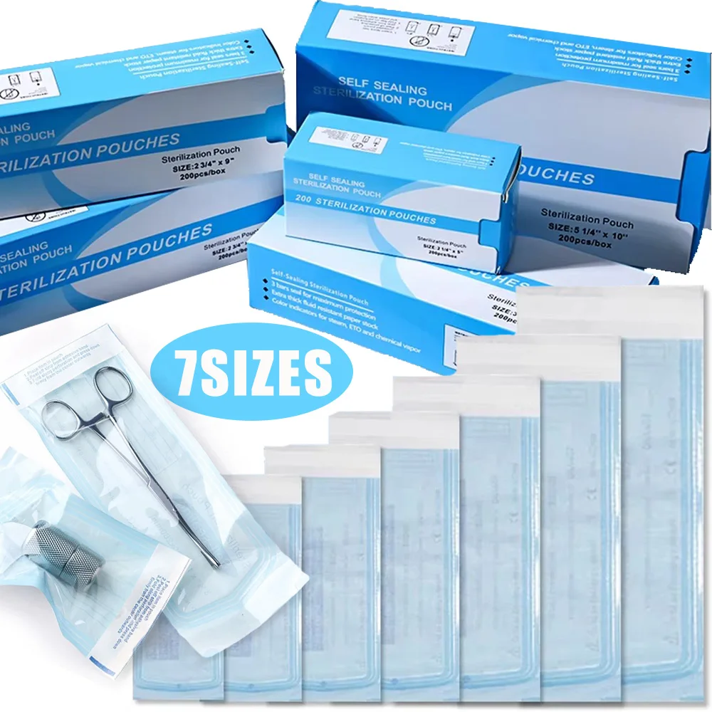 200/100/50PCS Self-Sealing Sterilization Pouch Bags 7 Sizes Disposable Dental Storage Bags Nail Art Tool Tattoo Accessories