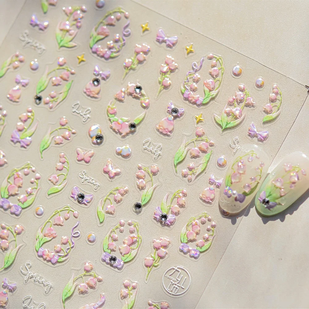 Lily of The Valley Star Spring Flower Bowknot Butterfly Water Bubbles Chic Adhesive Nail Art Stickers Romantic Manicure Decals