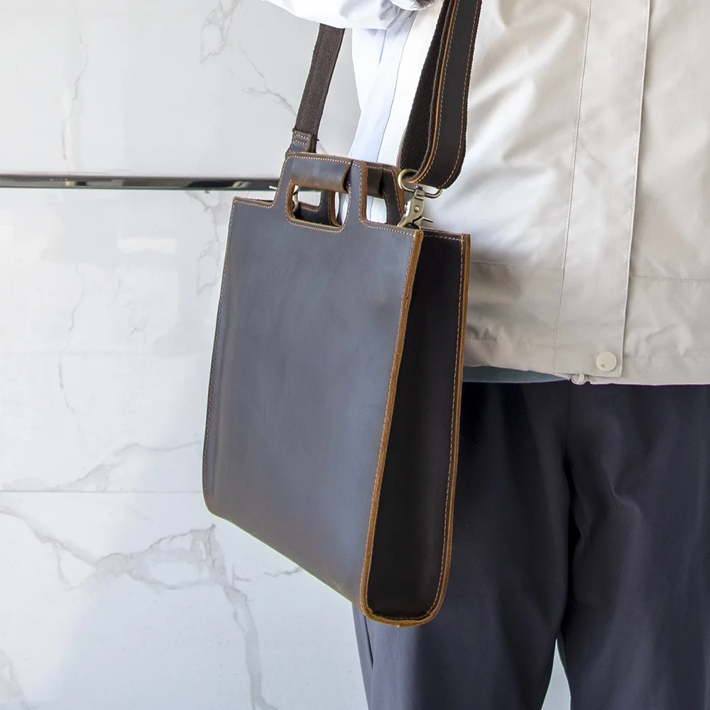 Men's Top Grain Leather Tote Bag Genuine Leather Business Briefcase Premium Crossbody Laptop Handbag