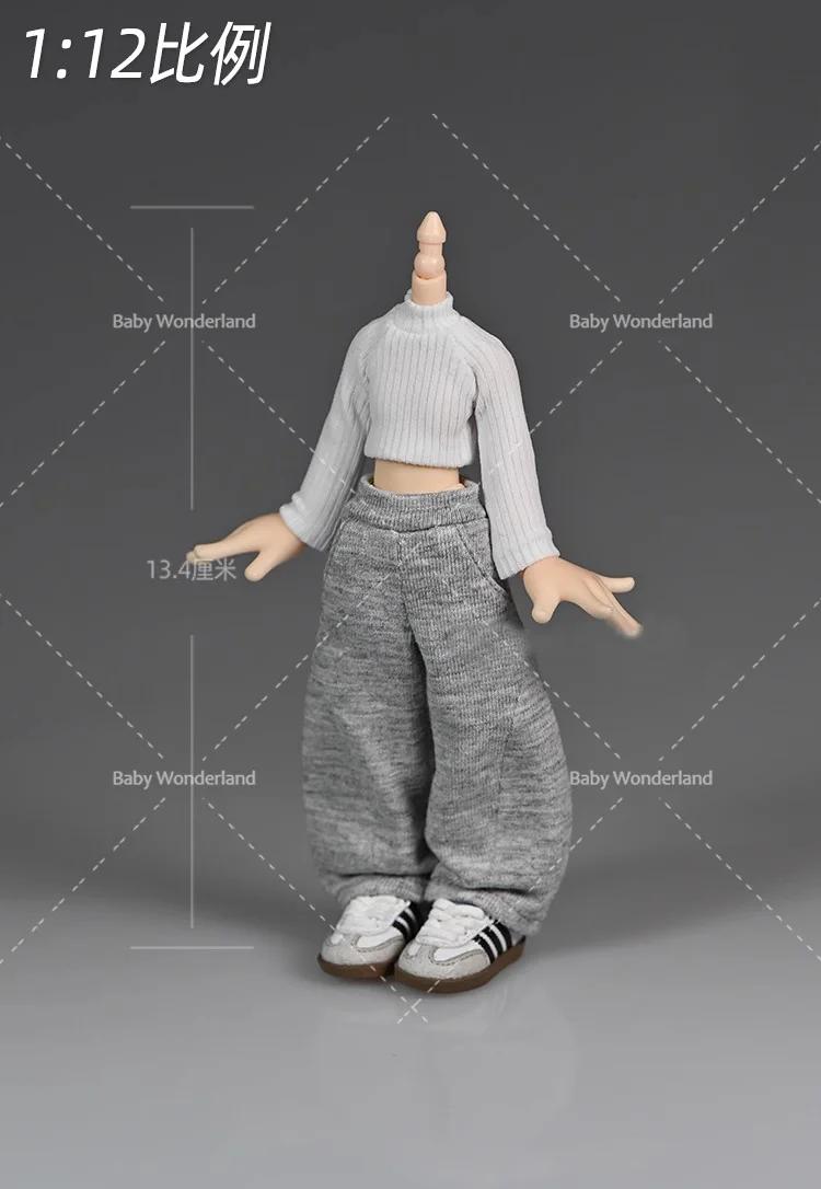 

1/12 Long Sleeved Thick Striped Top Gray Sweatpants Clothes Model For 6" Female Figure Soldier Doll Body Toys