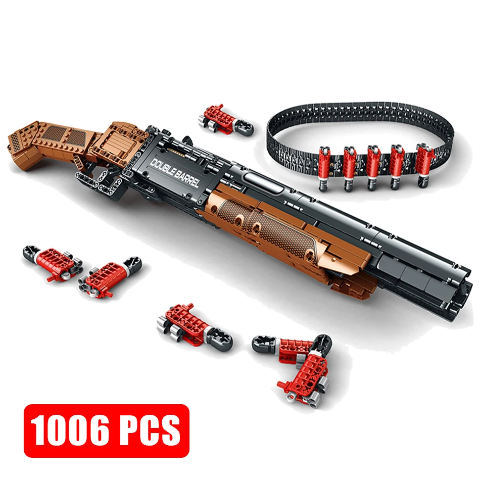 1006 قطعة نموذج بندقية مزدوجة الماسورة MOC اللبنات سلسلة PUBG العسكرية يمكن إطلاق النار على لعبة الطوب سلاح الرصاصة للأطفال هدية