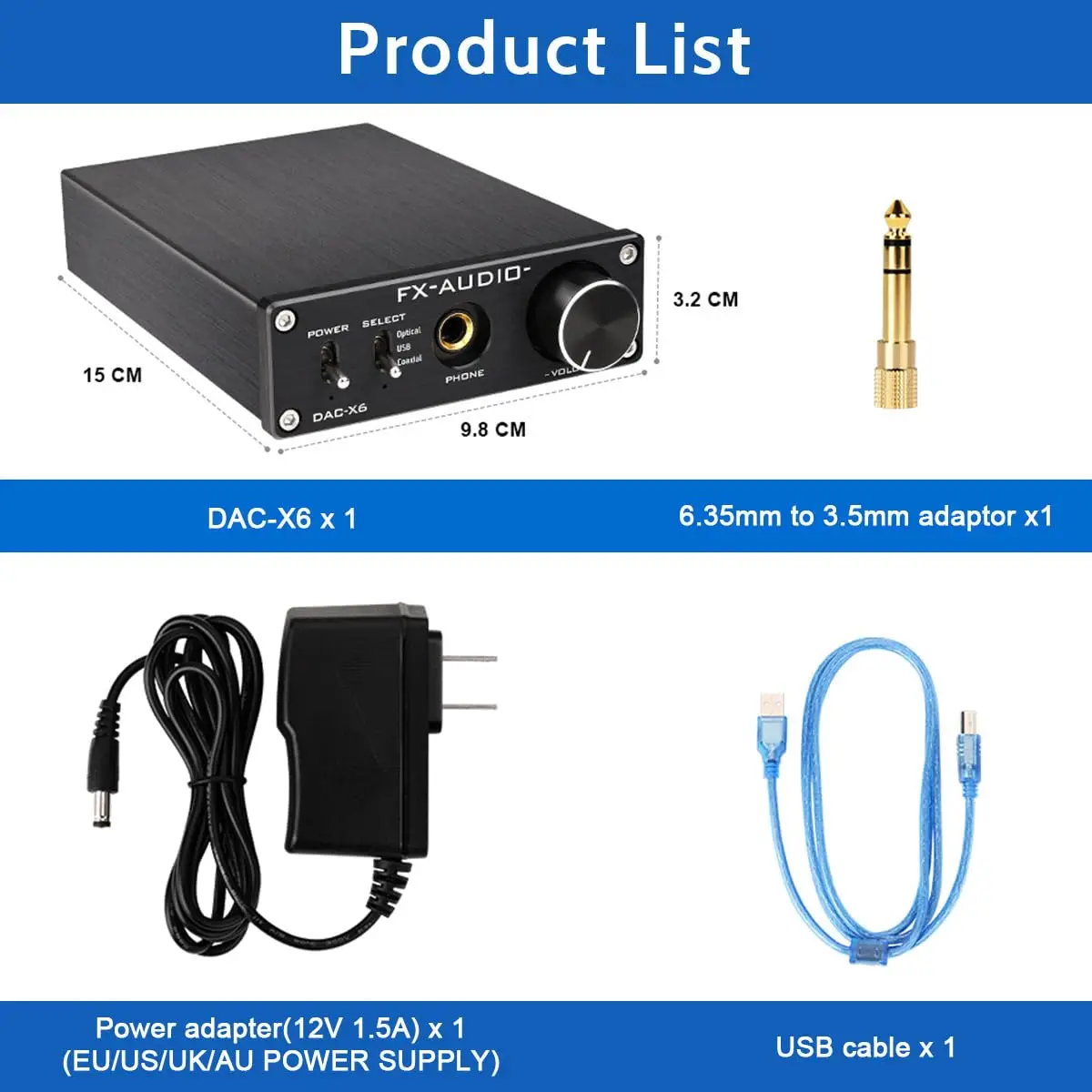 ミニデジタルオーディオデコーダー,dac入力,usb同軸rca光出力,24ビットアンプ,96khz,dc 12v,FX-AUDIO DAC-X6,2.0