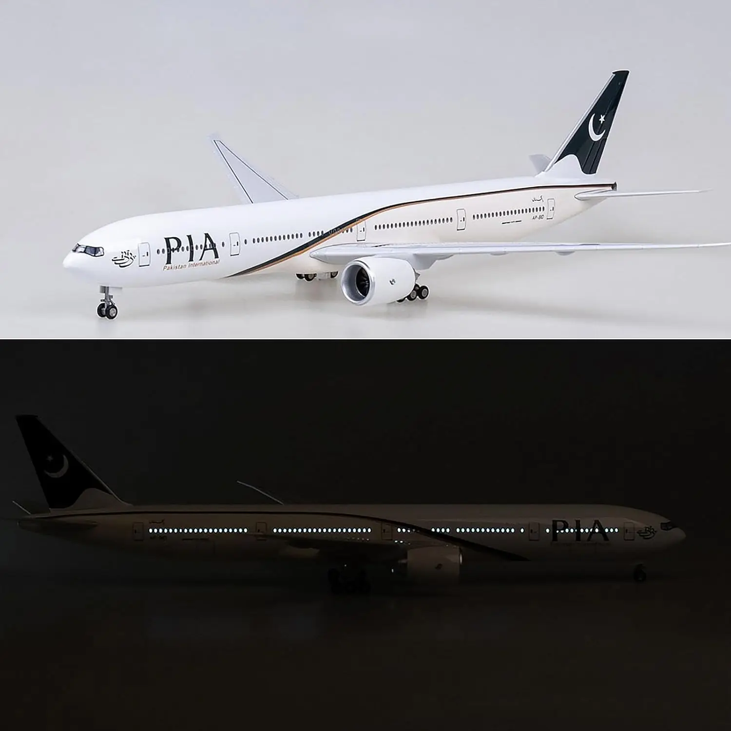 47 سنتيمتر طائرة نموذجية B777 دييكاست نموذج باكستان الخطوط الجوية الدولية الطائرات ديكور المنزل ث أضواء وعجلات تحصيل طائرة #3