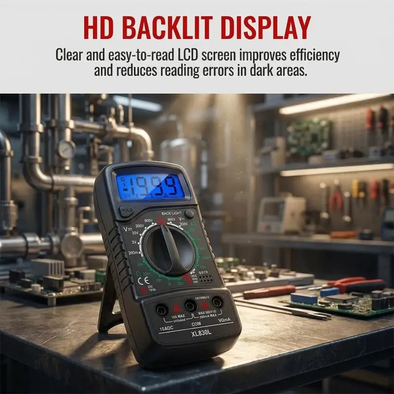 

XL830L Handheld Digital Multimeter LCD Backlighting Portable Ammeter Voltmeter for DIY Hobbyist Electronic Testing