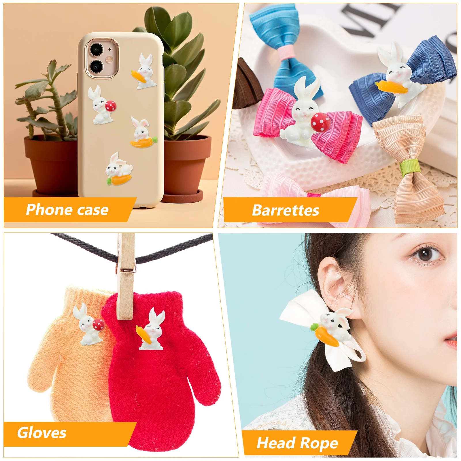12Pcs DIY Phone Case Fridge Magnets Resin Rabbit Carrot Charms Cute Animal Embellishments for Hairpins Crafts Jewelry Making