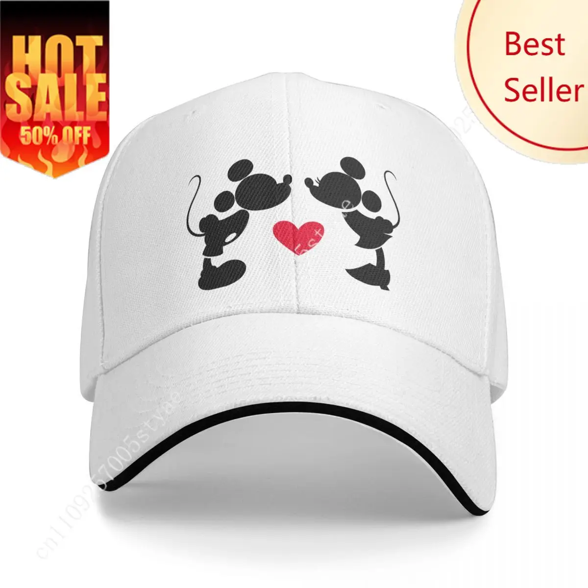 

Unisex Mickey And Minnie Wedding Kiss Hearts Trucker Hat Retro Versatile Baseball Cap Fit All Size