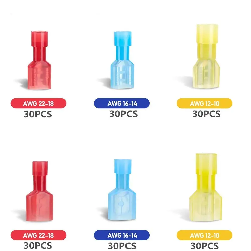 

180PCS Fully Insulated Spade Terminals Nylon, Male & Female Quick Disconnect Electrical Cold-Pressed Wire Connectors Kit